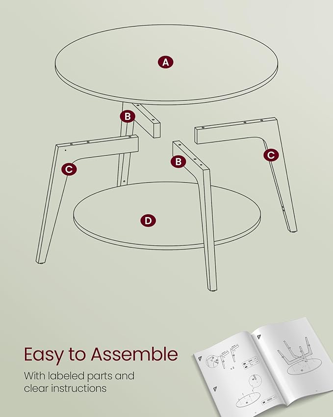 VASAGLE MAEZO Collection - Round Coffee Table, 2-Tier Center Table with Storage, Tapered Legs, Curved Transitions, 31.5 Dia. x 17.7 H Inches, Easy Assembly, for Living Room, Snow White ULCT243W14