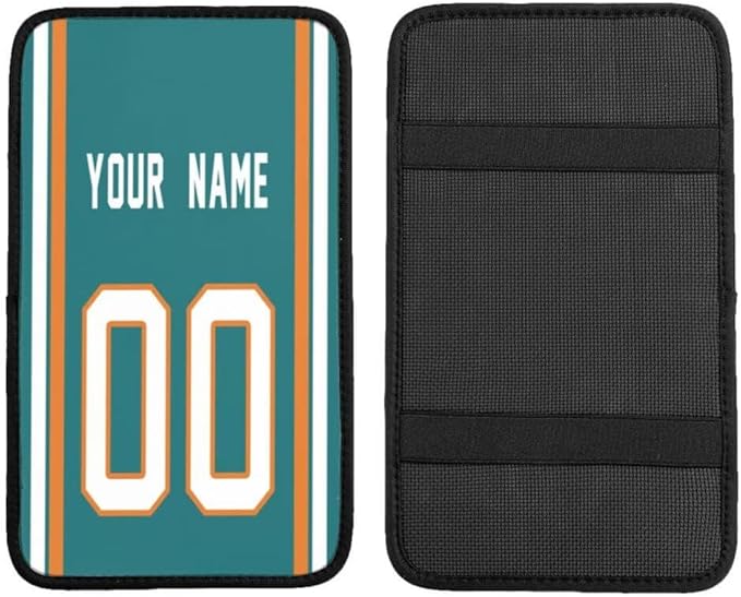 Custom Car Armrest Cover,Add Personalized Name and Number As Gifts for Loyal Football Fans,American Football Auto Center Console Pad Car handrail Box Cushion,Fit for Most Car Seat Box Cover Protector