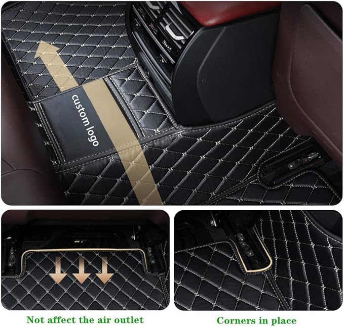 Custom Personalized Floor Mats for Cars - Luxury Full Coverage All Weather Mats, Anti-Slip Leather Mat Set, Fit for 99% of Cars, SUVs & Trucks (Light Brown, A-Diamond)