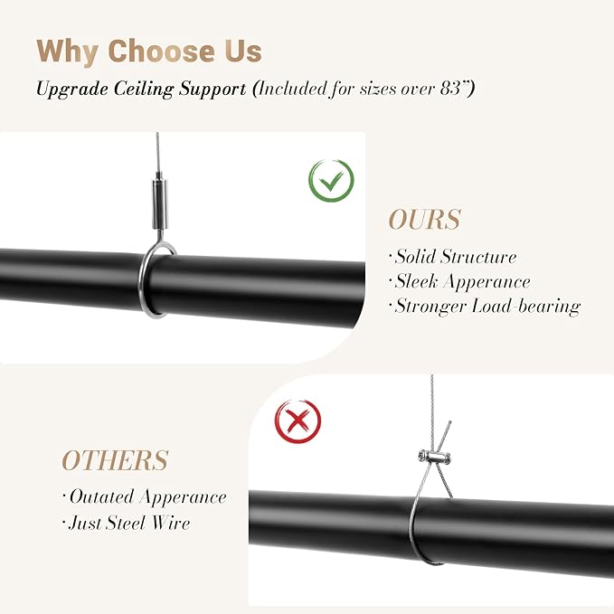 Closet Rod Adjustable 17 to 98 Inch, 1-1/4” Diameter, Closet Rods for Hanging Clothes, Stepless Metal Heavy Duty Hanging Rod for Closet Wardrobes Laundry RV (Black)