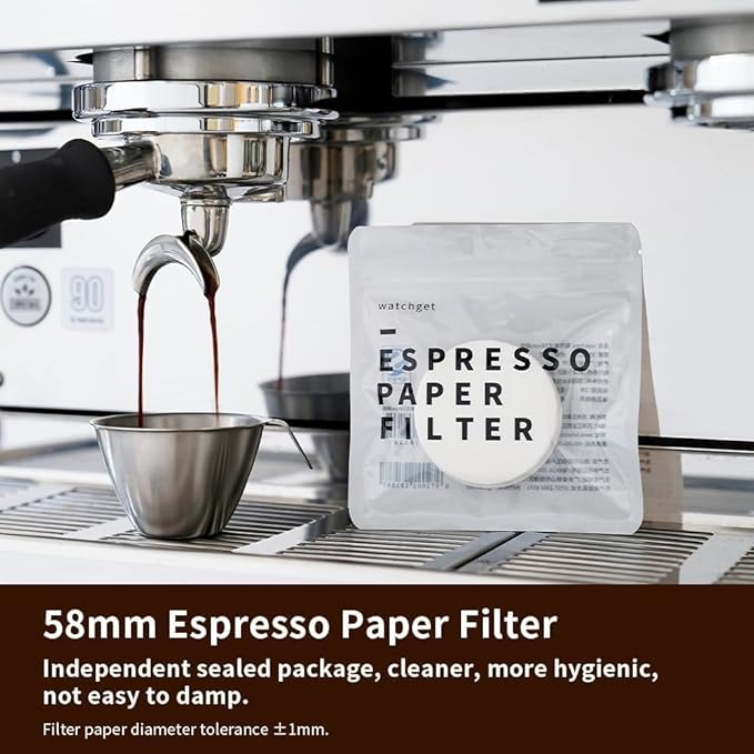 watchget 58mm Espresso Paper Filters - 100 Pcs Disposable Unbleached Coffee Filter Papers for Espresso Machines, Puck Screen, Portafilter Baskets, Compatible with 58mm Portafilters