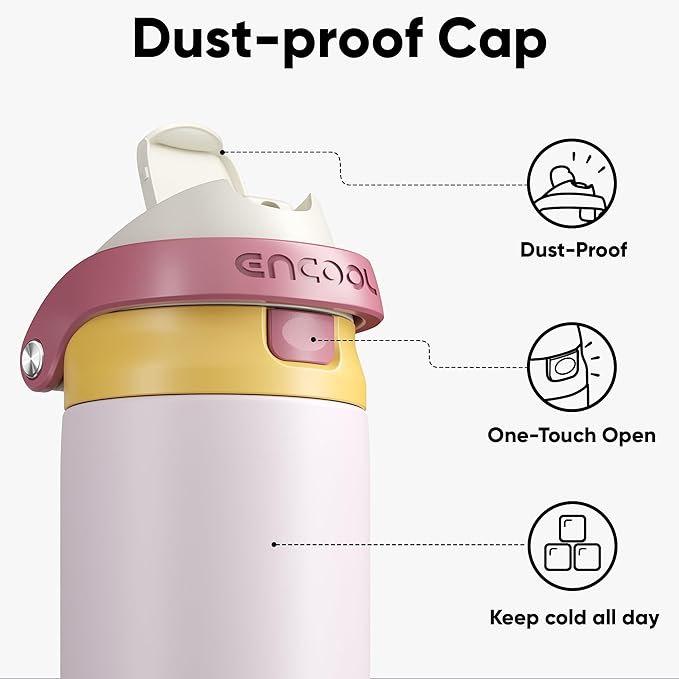 ENCOOL Leakproof Insulated Water Bottle with Straw Dual-Sip Water Bottle Bag-Safe Design for Work, Commute & Gym – Keeps Drinks Cold All Day, 40 oz, Blush Pink