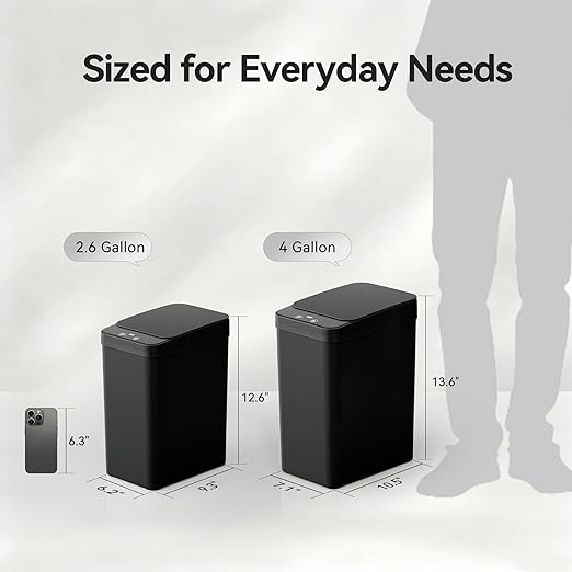 FRESHLIX Bathroom Automatic Trash Can, 4 Gallon Touchless Motion Sensor Small Garbage Can with Lid Smart Electric Narrow Waterproof Garbage Bin for Bedroom Office, Black