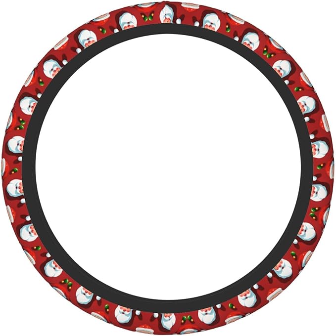 Red Santa Pattern Universal Fit Steering Wheel Cover for Car, Truck, and SUV, Durable Steering Wheel Protection