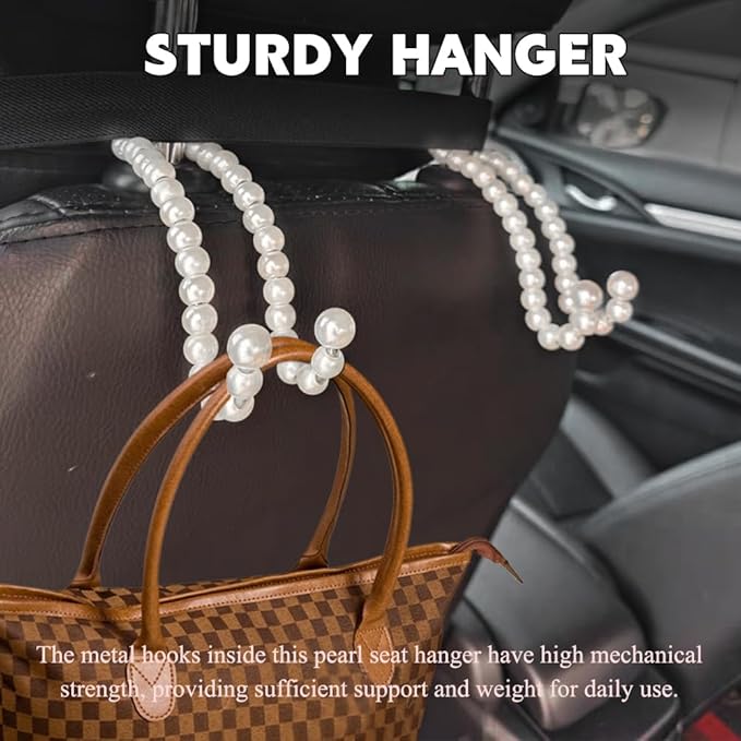 2PCS Elegant Pearl Car Seat Headrest Hook, Purse Hook for Car, Multi-Functional Automotive Rear Seat Hangers, Auto Interior Accessories Cute Vehicle Backseat Storage Hanger for Women Girls