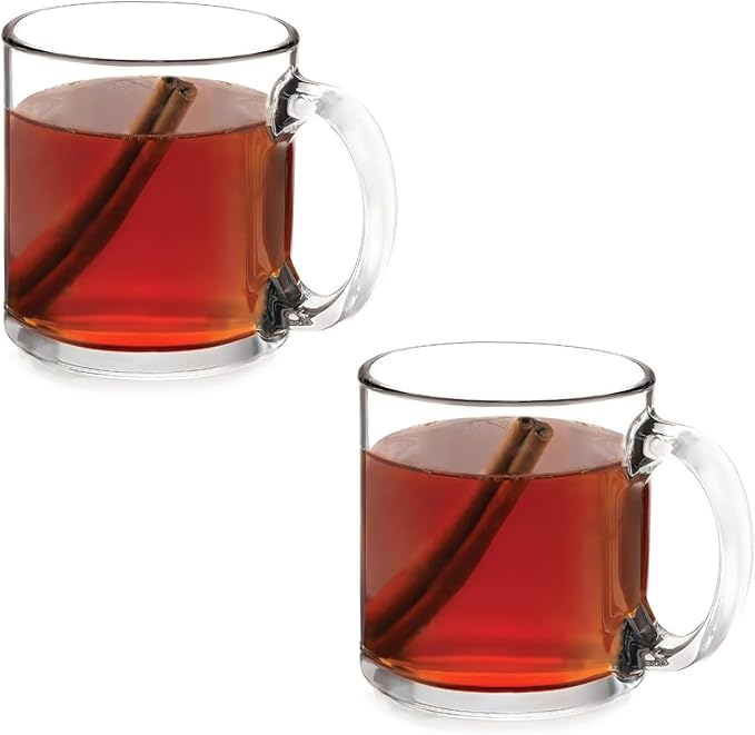 Bexter Pack of 2 Clear Glass Coffee Mugs – 13 oz Heavy-Duty Thick-Walled Cups for Hot Beverages – Durable, Elegant, Heat-Resistant Glassware for Coffee, Tea, Lattes, and More