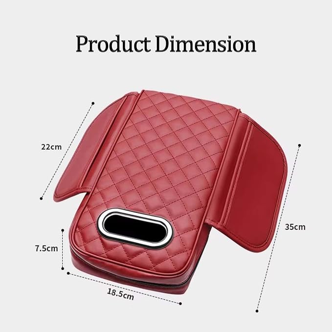 Car Center Console Armrest Pad for Lincoln, Leather Cover with Storage Pocket & Tissue Box Holder, Memory Foam Cushion for Aviator Standard SUV 2020-2025,Red