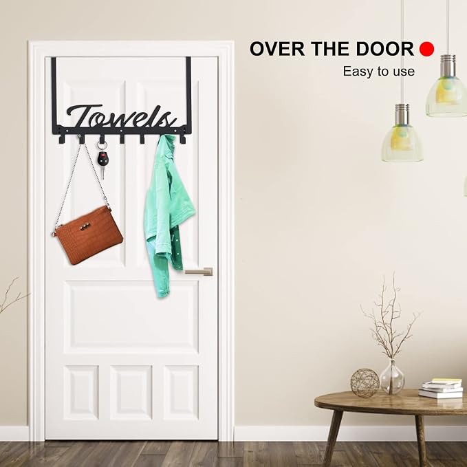 Azmoncy Over The Door Hooks - Heavy Duty Towel Rack with 7 Coat Hooks for Bedroom Bathroom Pool Kitchen