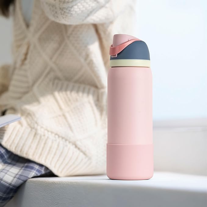 Silicone Water Bottle Boot for Owala 40 oz, Protective Sleeve Bottom Bumper Protector for Owala 40 oz FreeSip & Twist & Flip Stainless Steel Water Bottles (White)