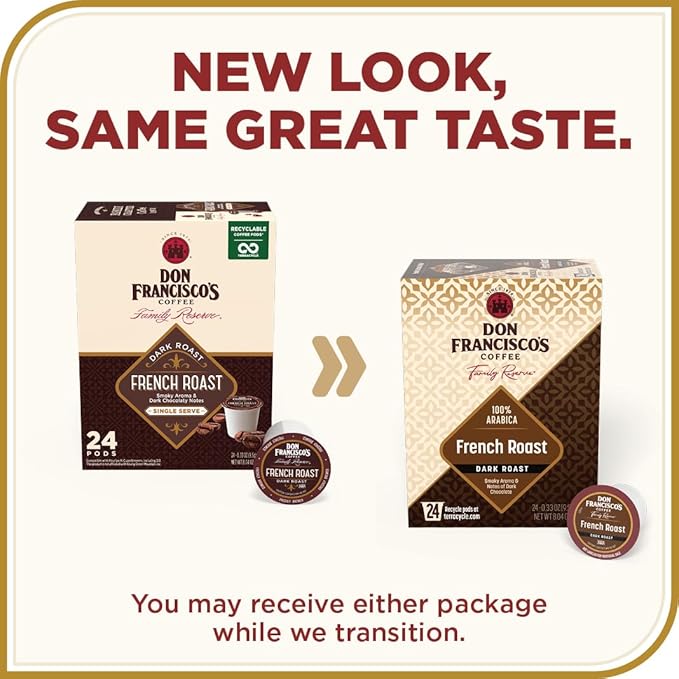 Don Francisco's French Roast Coffee Pods, 24 Count, Dark Roast, Compatible with Keurig Brewers