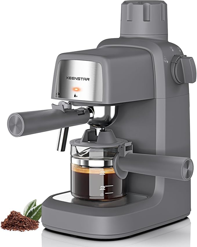 KEENSTAR 3.5Bar Espresso Machine with Milk Frother, 800W Compact Espresso and Cappuccino Machine with Preheating Function, 4 Cup Espresso Maker for Cappuccino or Latte, Gift for Coffee Lover