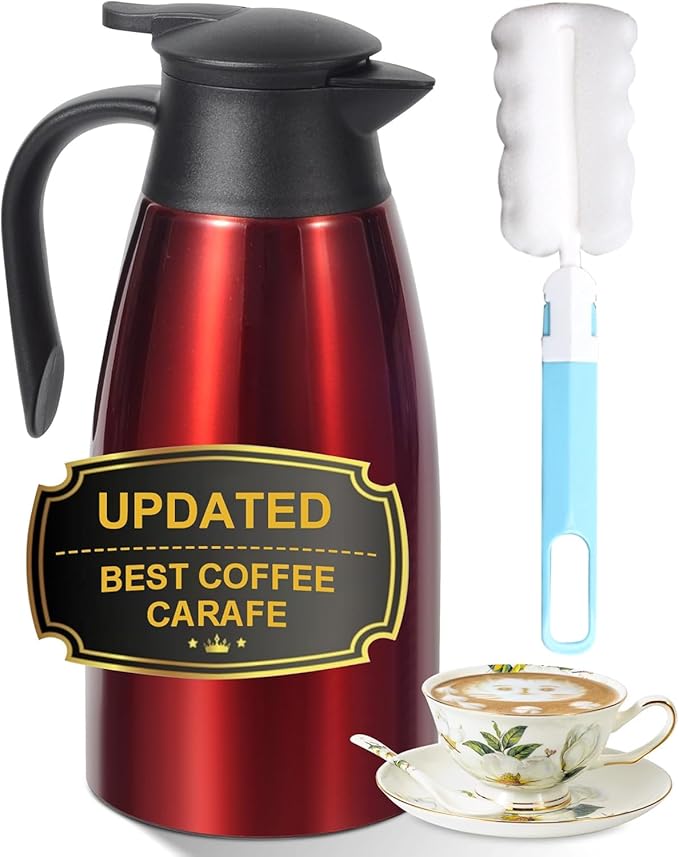 70oz Thermal Coffee Carafe, Updated Insulated Stainless Steel Coffee Carafes for Keeping Hot Coffee & Tea Hot Beverage-12Hours, Double Walled Vacuum Coffee Carafe