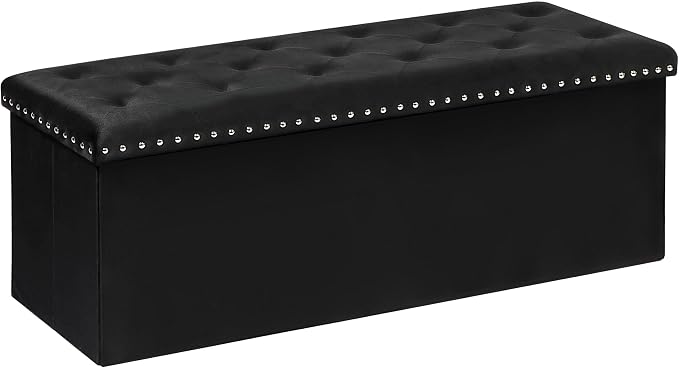 B FSOBEIIALEO Storage Ottoman Bench, Folding Tufted Ottomans with Storage, Extra Large 140L Storage Boxes Footrest Bench for Bedroom, Luxury Velvet Fabric 43 Inches Black