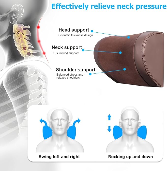 Mandark Car Neck Pillow, Memory Foam Vehicles Adjustable Support Headrest Pillow with Hook ＆ Tablet Phone Holder Mount, Multifunctional Auto Interior Accessories, Universal for SUV RV Truck (Brown)