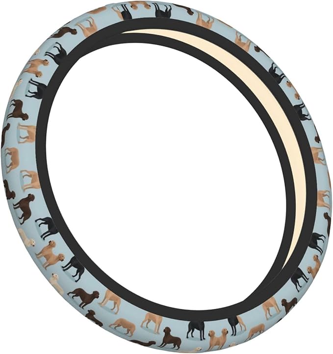 Labradors Yellow Chocolate Black Lab Pet Dogs Universal Fit Steering Wheel Cover for Car, Truck, and SUV, Durable Steering Wheel Protection
