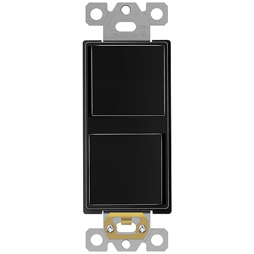 ENERLITES Double Paddle Rocker Decorator Switch, Gloss Finish, Ground Terminal, Clamp-Type Wiring, Copper Wires Only, Single Pole, Residential/Commercial Grade, 15A 120-277VAC, 62834-BK, Black