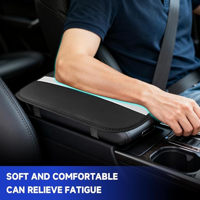 Car Center Console Cushion Pad, Arm Rest Cover for Car, Leather Waterproof Auto Armrest Seat Box Protector, Auto Armrest Storage Box Accessories Fits for Most Vehicles, SUVs, Trucks (White)