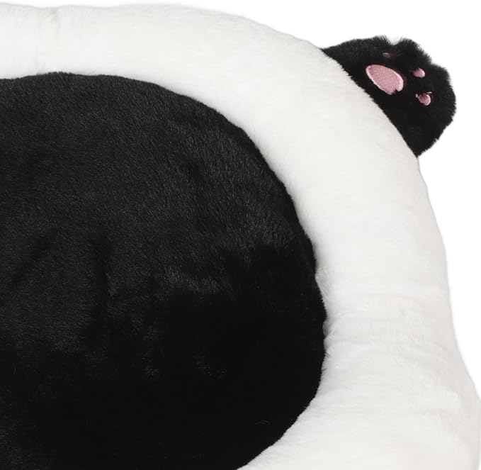 Cute Panda Plush Car Seat Cushion, Lumbar Support Pillow for Driving and Office Chair, Black Rabbit Fur Round Pad, Universal Automotive Interior Accessory