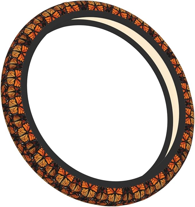 Orange Monarch-Butterflies Wings Universal Fit Steering Wheel Cover for Car, Truck, and SUV, Durable Steering Wheel Protection