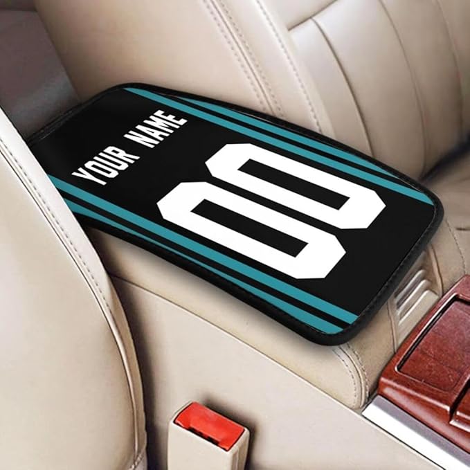 Custom Car Armrest Cover,Add Personalized Name and Number As Gifts for Loyal Football Fans,American Football Auto Center Console Pad Car handrail Box Cushion,Fit for Most Car Seat Box Cover Protector