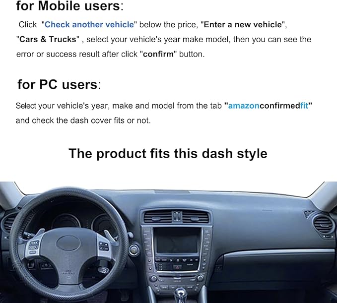 Dash Cover Mat Custom Fit for Lexus IS250 IS350 is F ISF XE20 2006-2013, Dashboard Cover Pad Carpet Protector (Dark Gray) F87