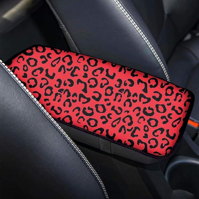 Produced Leopard Car Armrest Cushion Soft Leather Auto Center Console Pad Cover Handrail Box Universal Ergonomic Design Decoration Cushion