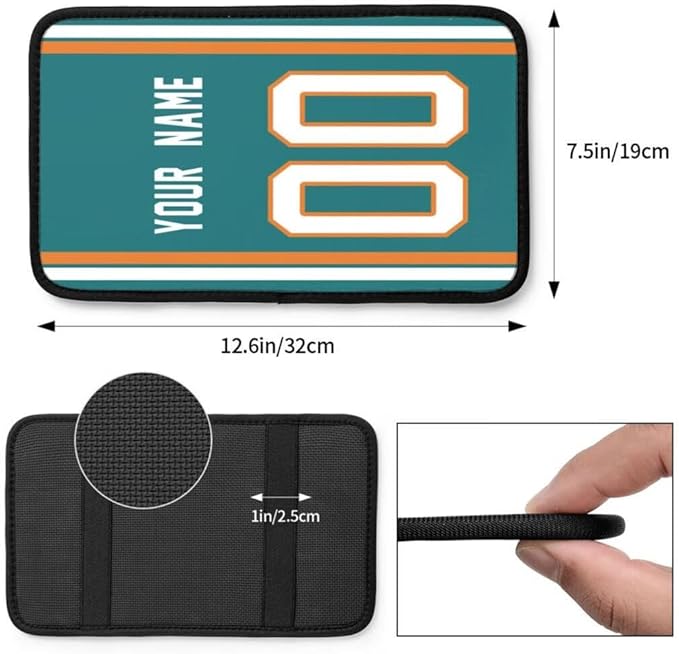 Custom Car Armrest Cover,Add Personalized Name and Number As Gifts for Loyal Football Fans,American Football Auto Center Console Pad Car handrail Box Cushion,Fit for Most Car Seat Box Cover Protector
