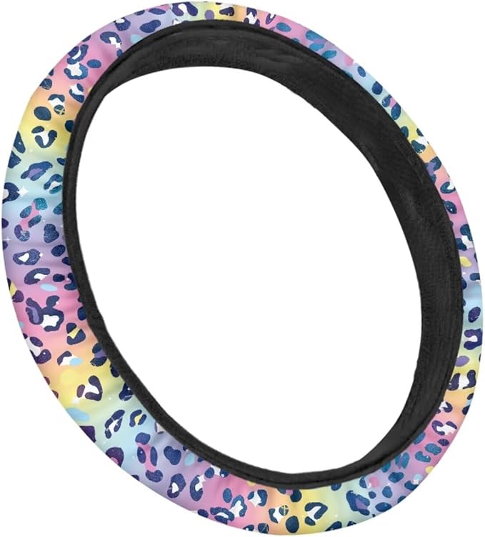 Universal Non-Slip Steering Wheel Cover, 15-inch Polyester Material Driving Accessories, Adjustable for Car and Truck(Dreamy Color Leopard)