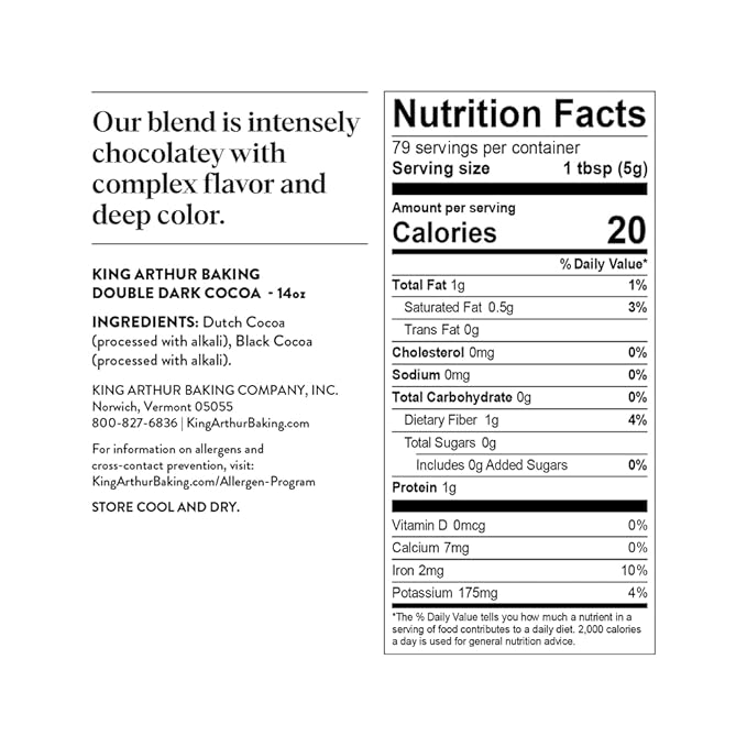 King Arthur Double Dark Cocoa Powder Blend, Perfect for Baking, 14oz