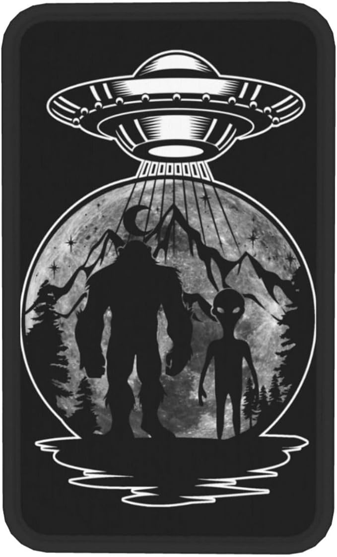 UFO Alien and Bigfoot Moon Car Armrest Pads Auto Seat Handrail Box Decoration Cushion Fit for Most Vehicles Accessories, Universal Car Center Console Cover Pad Protector Funny Design