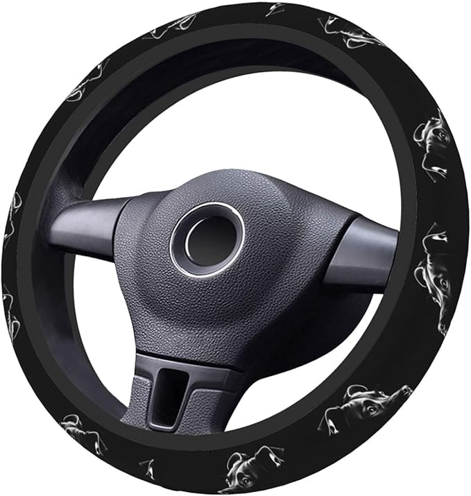 Sketch Cartoon Pit-Bull Dog Universal Fit Steering Wheel Cover for Car, Truck, and SUV, Durable Steering Wheel Protection