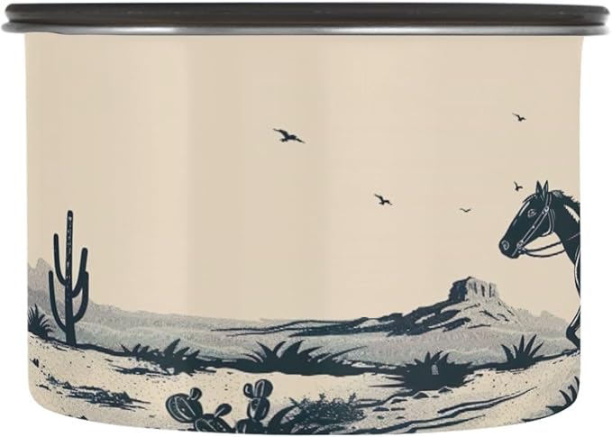 YETTASBIN Desert Cowboy Airtight Food Storage Containers 900ml/30oz, Stainless Steel Coffee Canisters with Vacuum-Lock Lid for Kitchen Organization, Coffee Bean, Tea, Sugar, Flour