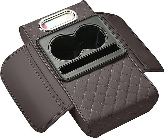 Car Armrest Box Mat, 5-in-1 Center Console Cover Cushion with Cup Holder Tissue Slot, Universal PU Leather Car Box Pad for Sedans Car Accessories Interior Organizers (Multi E05)
