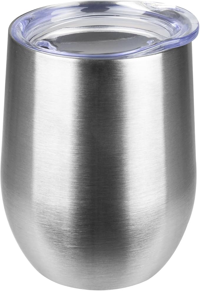 StarSpeed 12oz Wine Tumbler with lid, Stainless Steel Travel Mugs Stemless Double Wall Insulated Coffee Cup, Insulated Wine Glasses Travel Tumbler for Cold & Hot Drinks(Silver, 1)