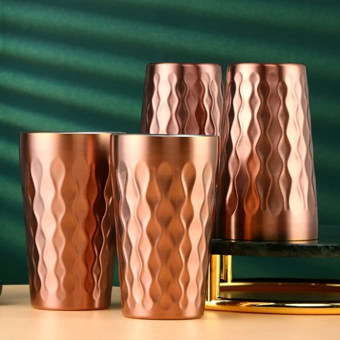 10oz Stainless Steel Cup Set, 6Pcs Double Wall Metal Cup，Vacuum Stackable Insulated Portable Drinking Tumblers Unbreakable Glasses，for Home Outdoor Restaurant (Rose Gold)
