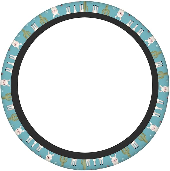 Llama-Print Neoprene Steering Wheel Covers Women Men Car Accessories, Universal 15 Inch Fit Auto, Suvs, Truck