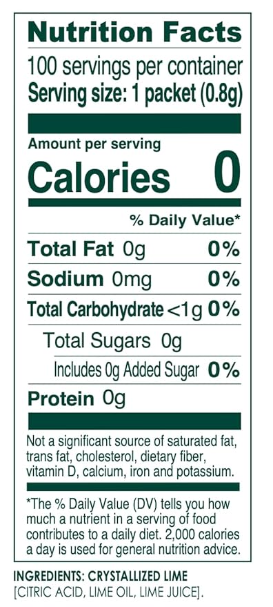 True Lime 100ct (Pack of 1) - Water Enhancer - Bulk Dispenser - 0 Calorie Drink Mix Packets For Water - Sugar Free Lime Flavoring Powder Packets