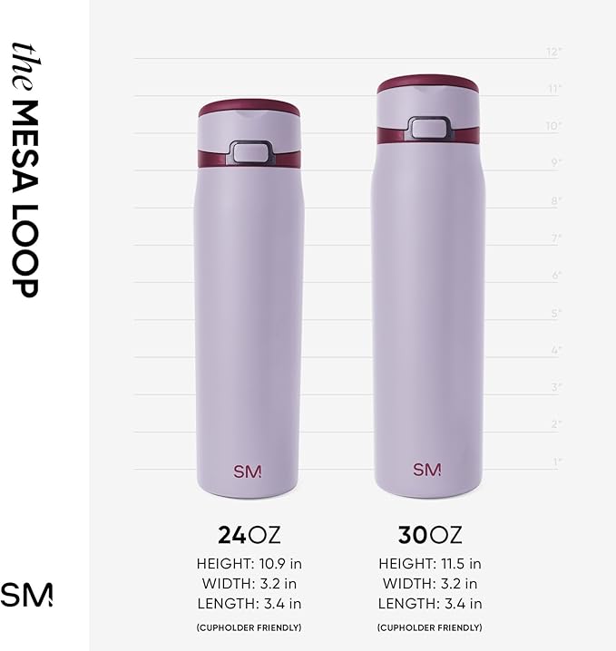 Simple Modern Mesa Loop Water Bottle with Covered Straw and Handle | 24oz Cup Holder Friendly Insulated Stainless Steel Bottles for Travel, Sports and School | Lilac Stone