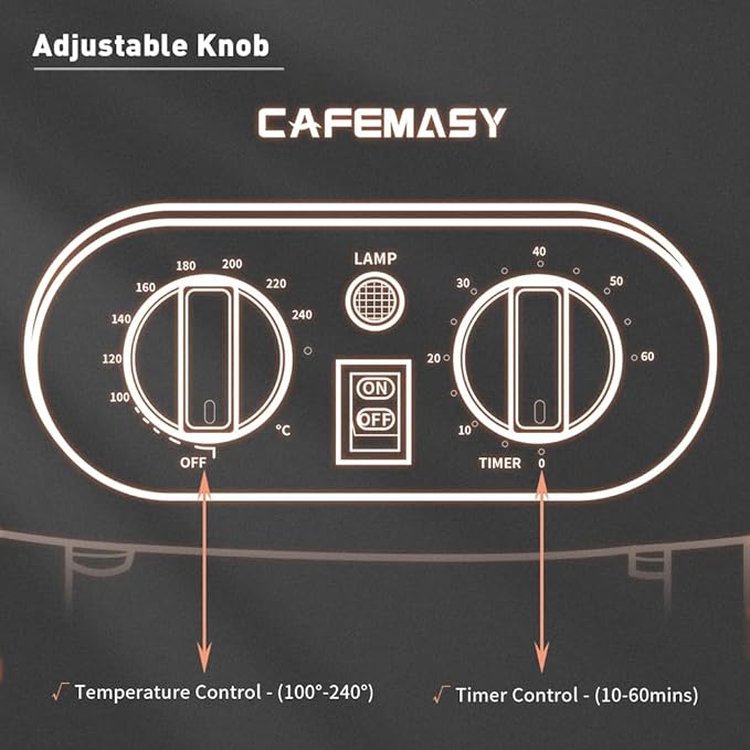 Home Coffee Bean Roaster Machine - CAFEMASY Coffee Bean Handle Design Electric Automatic Coffee Roaster with Timer and Roasting Temperature Setting
