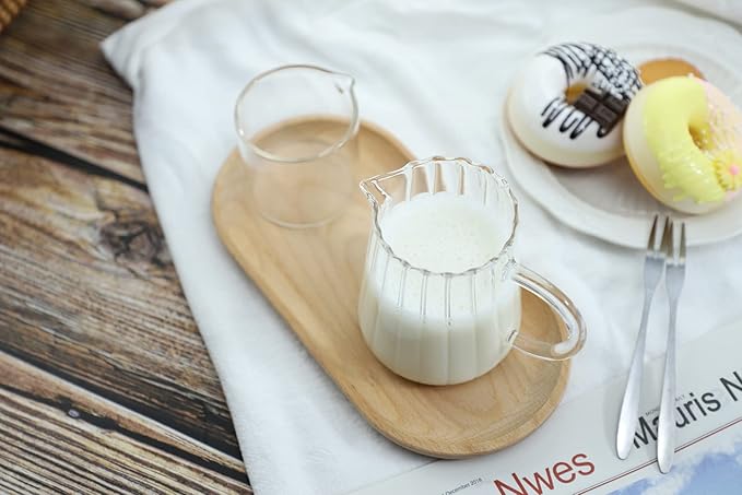 CHOOLD Elegant Wave Shaped Crystal Glass Creamer Coffee Pitcher/Serving Jug for Kitchen - Milk and Sauce - 8.5 oz