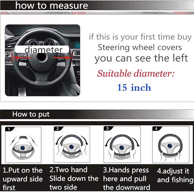 Steering Wheel Cover for Men Women Leather Universal Steering Wheel Covers for Car 15inch (Gray)