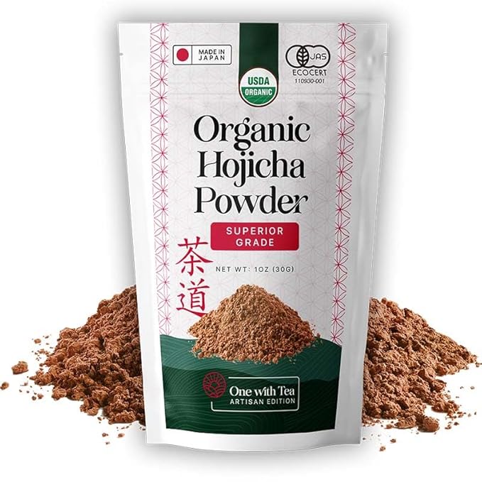 Organic Hojicha Powder 2oz, Roasted Matcha Green Tea Powder from Japan, Stone Ground Hojicha Tea, Made in Japan, Smooth Low Caffeine Green Tea for Hot & Iced Drinks, Hojicha Latte & Smoothies