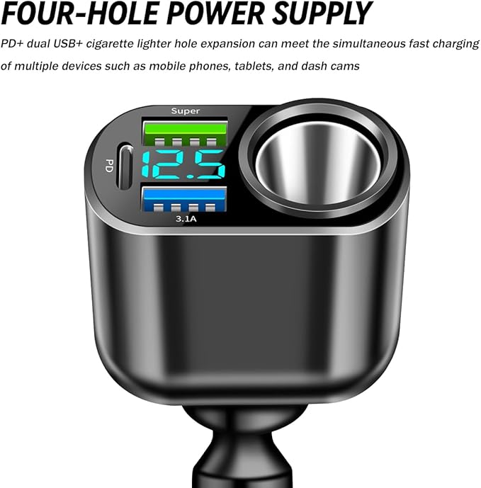 4 Ports Car Charger Adapter, 12V/24V Automotive Type C Metal Cigarette Lighter USB Charger Fast Charging Phone Charger, Universal for Vehicles 13 14 15 Pro Max Plus S23 and More