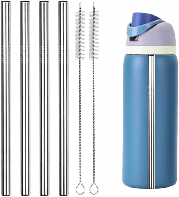 Stainless Steel Straw Replacement Fit for Owala Water Bottle 40oz, Metal Drinking Straw with Cleaner Brush Compatible with Owala FreeSip 40OZ