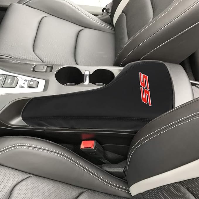 BOYOUS Armrest Cover Center Console Pad Full Protection Console Leather Arm Rest Interior Accessories Fit for Chevrolet Camaro 2016-2024-Black Stitches