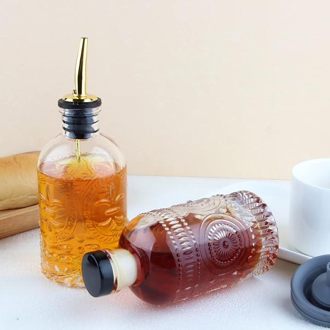 Coffee Syrup Dispenser Bottles Set 2 Pack 7 OZ Simple Small Syrup Bottles Set with Metal Pour Spout Ideal for Coffee Syrups, Condiments, Coffee bar, SC056 (2 pack)
