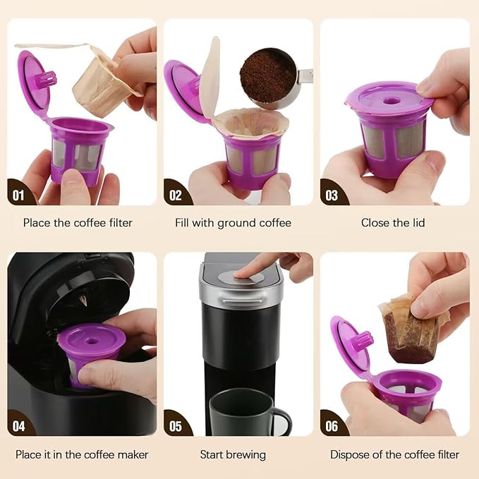 Disposable K Cup Filters with Lid, Coffee Filter Paper for Brewers Single Serve 1.0 and 2.0, Use with Reusable K Cup Pods (Natural, 200 Count)