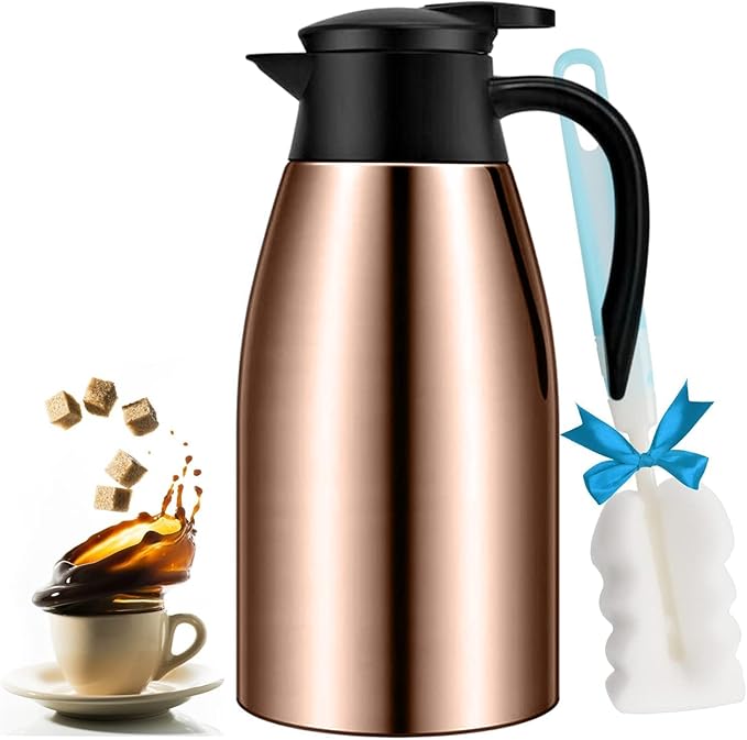 68oz Thermal Coffee Carafe, Stainless Steel Coffee Carafes for Keeping Hot, Airpot Insulated Tea Pot Dispenser for Hot Water, Tea, Hot Beverage - Keep 12 Hours Hot, 24 Hours Cold, Champagne Gold