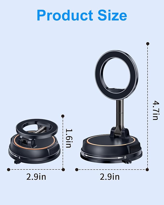 Magnetic Car Phone Holder Compatible with Magsafe, 360 Rotatable Vacuum Suction Cup Car Mount Dashboard, Magnet Cell Phone Holders for Your Car Fit for iPhone 16 Pro Max 16 Pro 16 15 14 13 12