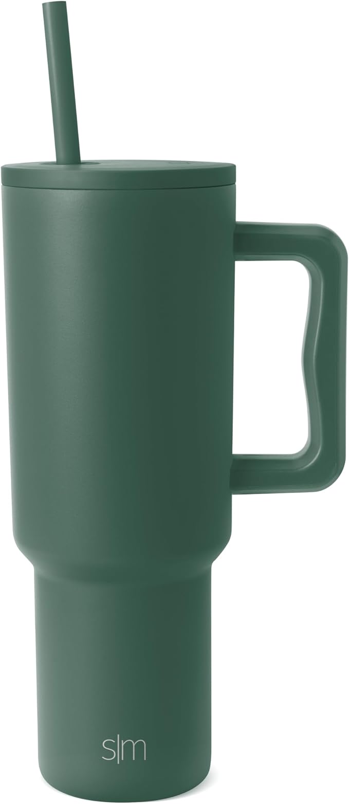 Simple Modern 40 oz Trek Tumbler with Handle and Straw Lid | Cup Holder Friendly Insulated Stainless Steel Travel Mug | Forest